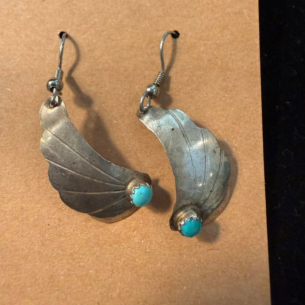 Navajo Sterling silver and turquoise leaf earrings